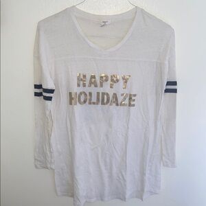 Forever21 White and Gold Happy Holidaze Long Sleeve Cotton Nightgown